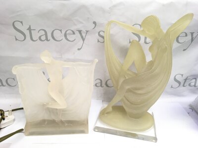 An Art Deco style sculpture of a lady, approx height 34cm plus a a similar table lamp.