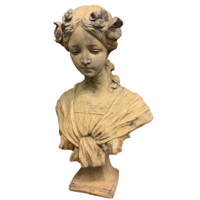 A Pair of late 19th century Spelter figures of a young shepherd and shepherdess with dog and lamp at foot on marble bases height 53cm