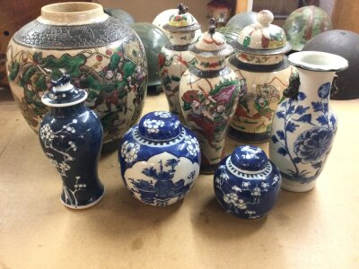 Collective lot including Chinese crackle ware late Victorian and export blue and white.