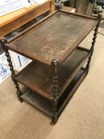 An oak barely twist trolley. 75cm wide ,46cm long ,82cm tall