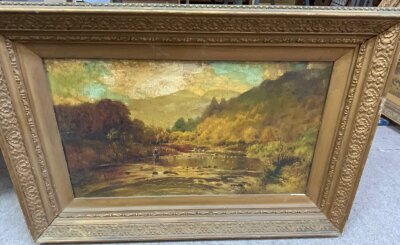 A pair of gilt framed oil on canvas paintings, Signed T.Gorlay.