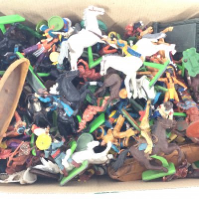 A Box Containing Playworn Britains Cowboys and Indians. No Reserve.