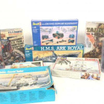 A Collection of Boxed Model Kits. 2X Rendition Figures. And a Tailsman board game.