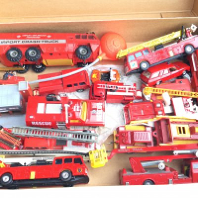 A Box Containing a Collection of mostly Corgi Fire Engines. Including Airport Crash Truck. Simon Snorkels etc.