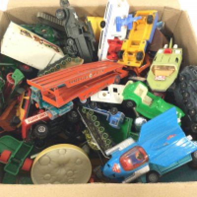 A Box Containing A Collection of Playworn Diecast including Matchbox. Dinky etc. No Reserve.