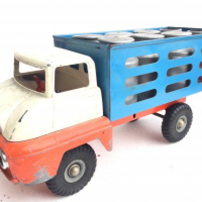 A Vintage Tri-ang Milk Truck with Churns.