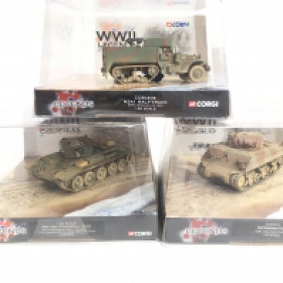 3 Boxed Corgi WW2 Legends. Including a Half Track. A Cromwell Tank. And a Sherman Tank.
