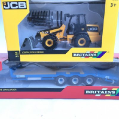 A Boxed Britains JCB TM 310S Loader #42556 and a Kane Low Loader #43006.