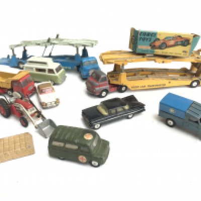 A Collection of Playworn Corgi Diecast Including an Empty Box For A Grand Prix Racing Car #154.