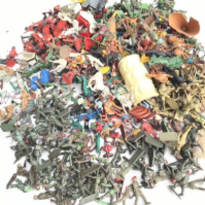 A Box Containing Various Plastic Toy Soldiers. Including Crescent Toys.Herald. Britains etc. No Reserve.