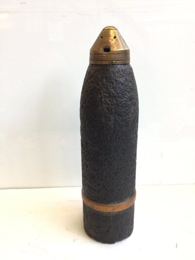 A German Imperial I world war Shrapnel shell stamped Dopp Z 92.lg with fuse head. Inert Hight 39cm