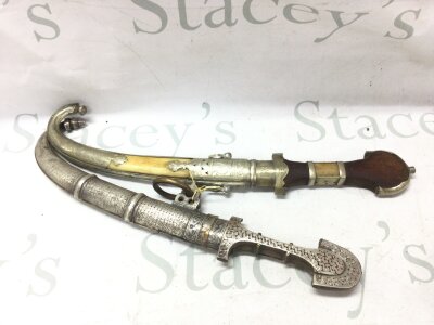 19th century Jambiyas one with part bone scabbard. 42 and 39cm long