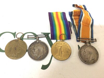 Four I world war medals mixed recipients SS 17450 DVR F Davi’s 107752  PTE TW Lawrence ASC also 030649 T G Purcell AOC also 911551 DVR E Evan’s RA (4)