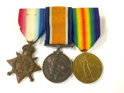WW1 3 Medal group, awarded to T-29785 DVR: A.F.HICKS A.S.C, 1914 Star, 1914-18 War medal, Great War medal.