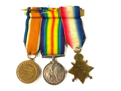 WW1 Medal group awarded to 145640, PTE.R.HUGHES R.W.FUS, 1914-15 Star, 1914-18 medal, Great War medal.