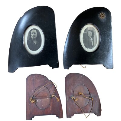 A pair of large wooden propeller tip picture frames,  with RFC emblem badge.
