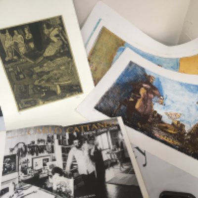 A collection of 20th century art work framed sketches signed coloured prints framed and unframed by Carlo Cattaneo Italian with an accompanying art book. I