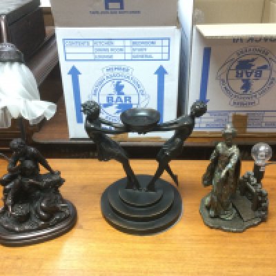 Two modern table lamps and a figural centrepiece of Classical form, largest approx 46cm in height. Shipping category D.- NO RESERVE