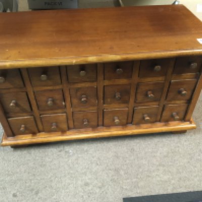 A small mahogany collectors cabinet fitted with 18 drawers.