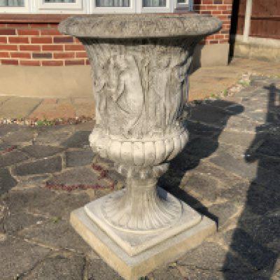 A large cast concrete planter of a classical design with pedastal base. (Sold in situ) Diameter 90cm x Height 163cm.