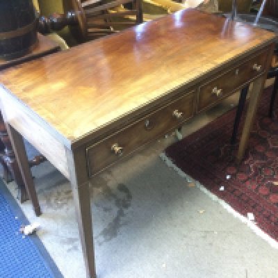 An Edwardian inlaid mahogany side table, approx 98cm x 50cm x 76cm. Shipping category D.