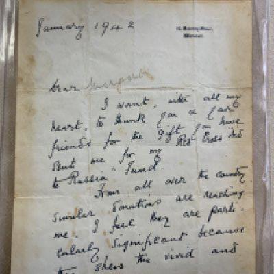 A signed hand written letter by Clementine Churchill, dated January 1942, written from 10 Downing Street, Whitehall, together with a 1918 Printed letter from George V to the P.O.Ws after WW1.