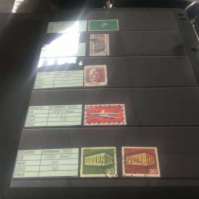 Three albums containing German stamps and channel Island stock books .