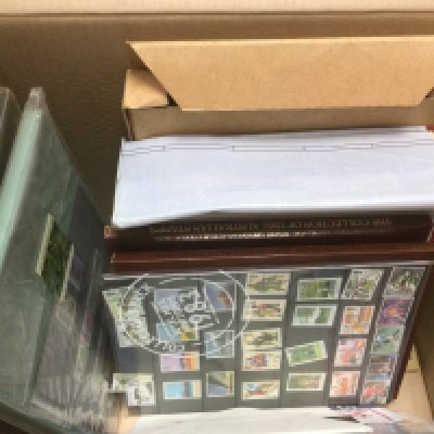 A box of GB and world stamps, loose and in albums. Shipping category D.