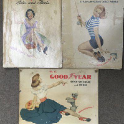 Vintage pin up style Good Year soles and heels advertisement cardboard posters . Dimensions 37x49cm