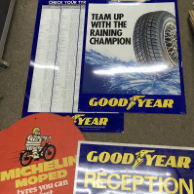 Vintage Good Year / Aquatred advertising signs and a cardboard Michelin Moped tyres sign. Aquatred sign Dimensions 55x78cm