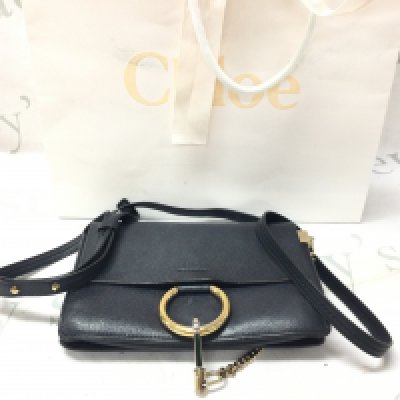 A Chloe Faye Black Leather chain Shoulder Bag. With authenticity card. Postage category C