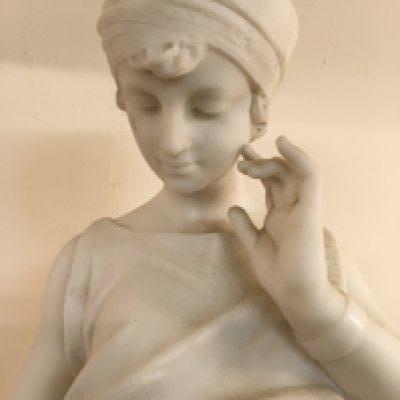 A marble bust in the form of a classical figure Rebecca 74 cm .