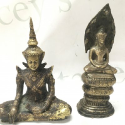 Two Khmer Bronze Buddhas including a 19th century Sino Tibetan cast bronze Sakyamuni Buddha , 15 and 16.5cm tall. Postage cat b