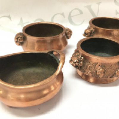 Four Chinese bronze censers with four and six character marks to bases. Postage cat B