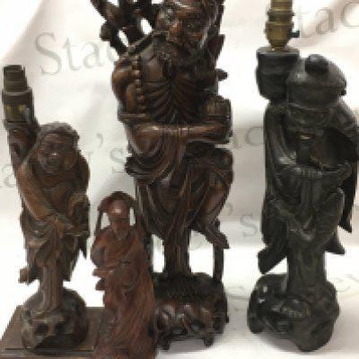 Chinese hardwood sage figures heights ranging from 25 to 49cm tall.