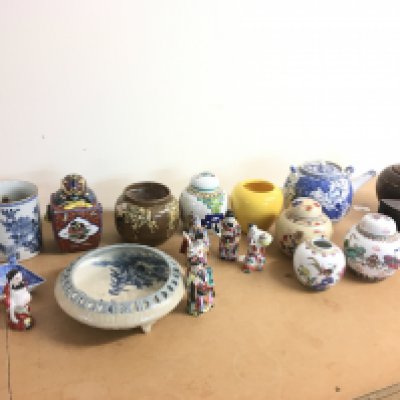 A collection of Chinese and Japanese Ceramics including ginger jars, figures Etc . This lot cannot be posted