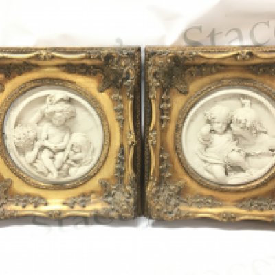 Two three dimensional composition marble plaques, 30x30cm. This lot cannot be posted