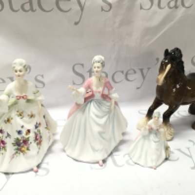 Royal Doulton Diana porcelain figures and a Beswick horse. This lot cannot be posted- NO RESERVE