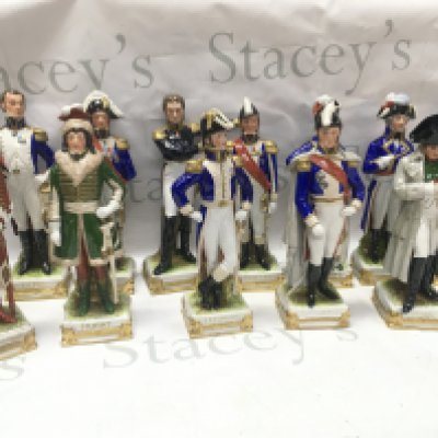 A collection of mid 20th century porcelain Scheibe-Alsbach GDR figures including Napoleon, Lepic, De Beauharnais etc. this lot cannot be posted