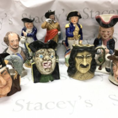 A collection of ceramic character jugs including Buccaneer by David Sharp , Royal Doulton Izaak Walton, Kingston pottery. This lot cannot be posted