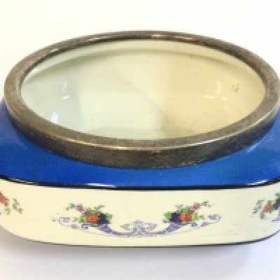An English JD & S EPNS rim signed porcelain bowl , 19.5cm wide.