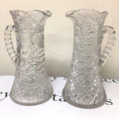 Two large cut glass and wheel etched jugs Hight 36cm (2)