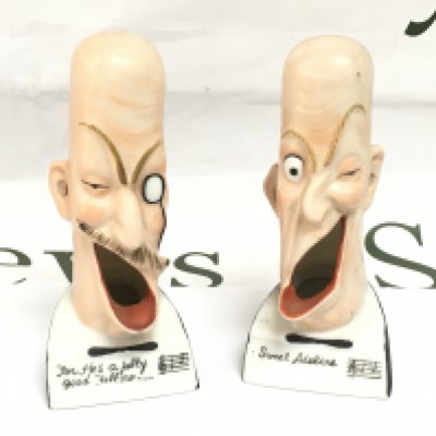 Two early 20th Century Schafer & Vater smoking head novelty ashtrays, approx height 13cm. Shipping category D.