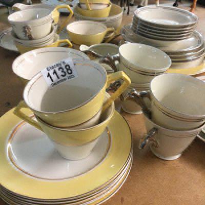 Two Art Deco style tea sets with silver banding