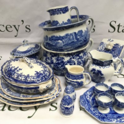 A collection of blue and white China items comprising examples of Spode and other manufacturers. Shipping category D.