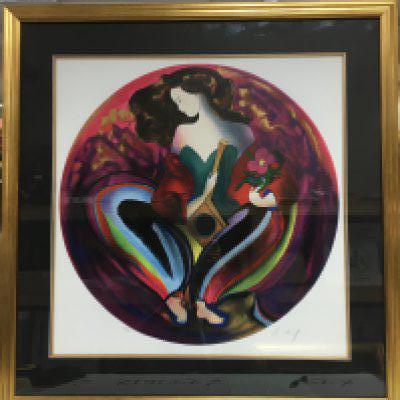Three framed and glazed Linda Le Kinff Seriolithographs, two being signed and numbered limited editions. Largest approx 84cm x 87cm. Shipping category D.