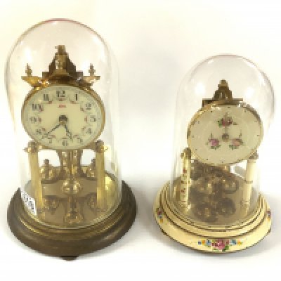 2 Vintage glass dome anniversary clocks.- NO RESERVE