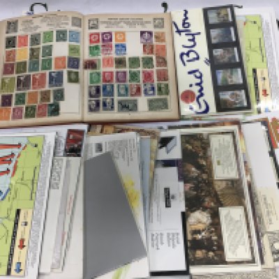 A box of mixed stamps and first day covers. Shipping category B.
