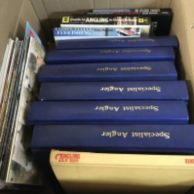 Fishing books including the specialist Anglia bound volumes including the sort after volume 3, Angling in colour by Hamlyn, vintage pike and rainbow runner magazines etc- NO RESERVE
