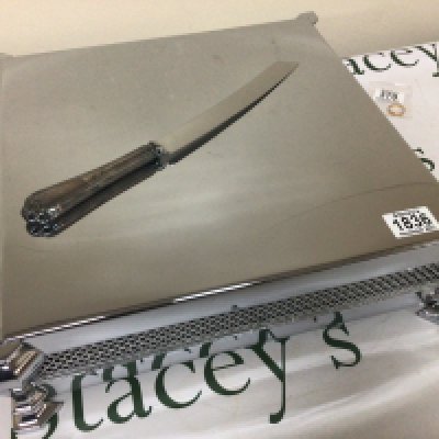 A Chrome finish Wedding cake stand with knife 36x36cm- NO RESERVE